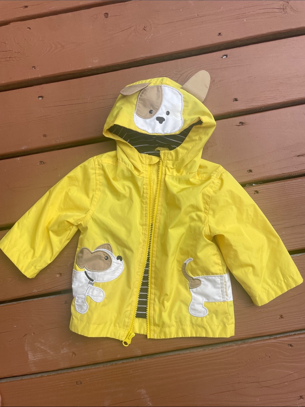 London Fog Baby Boys Yellow Puppy Hooded Rain Jacket Rainslicker 12M